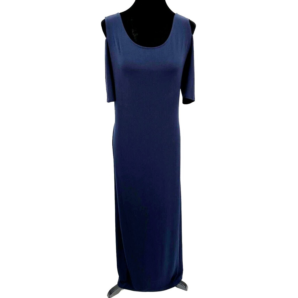 Chico's Womens Pull Over Cold Shoulder Maxi Dress Size‎ 2 Navy Blue Knit